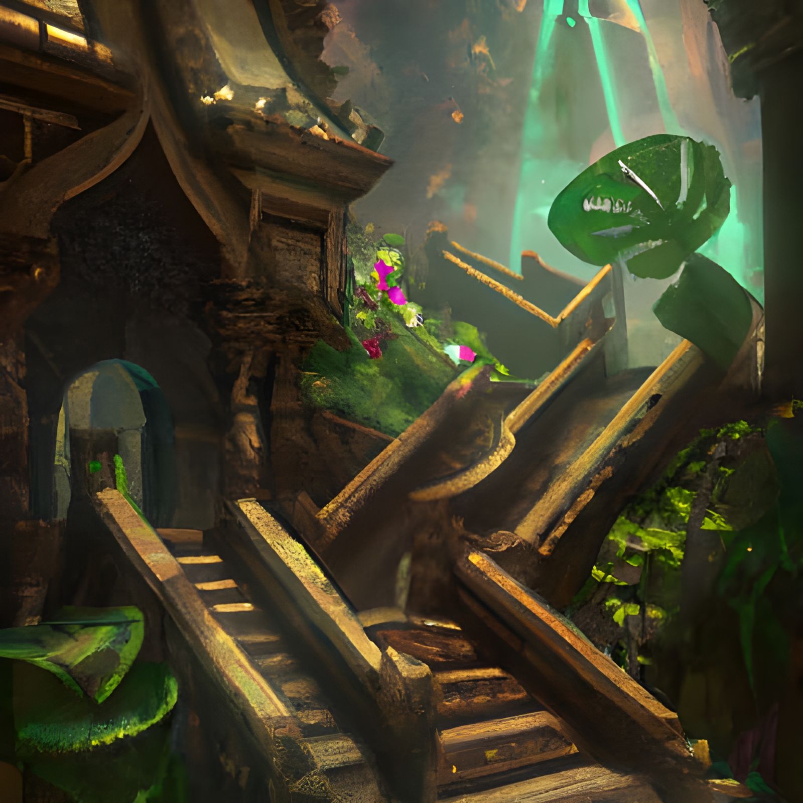 Jungle Temples Stairs in Detailed Matte Painting
