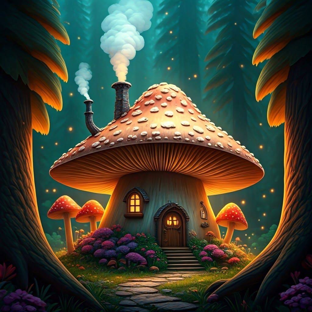 Whimsical Fantasy Cottage in a Dreamy Forest Landscape