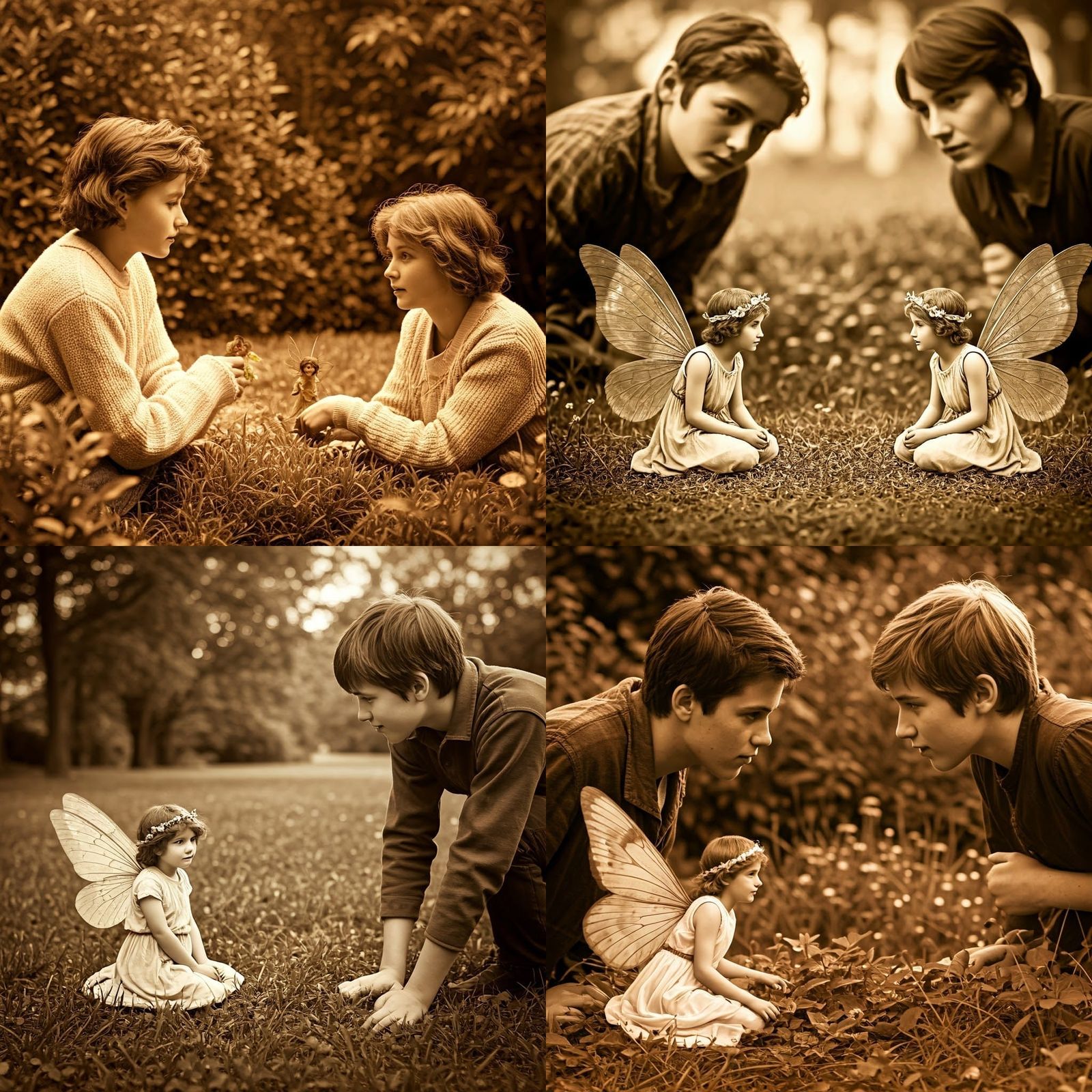 Vintage Fairies in Garden Photograph