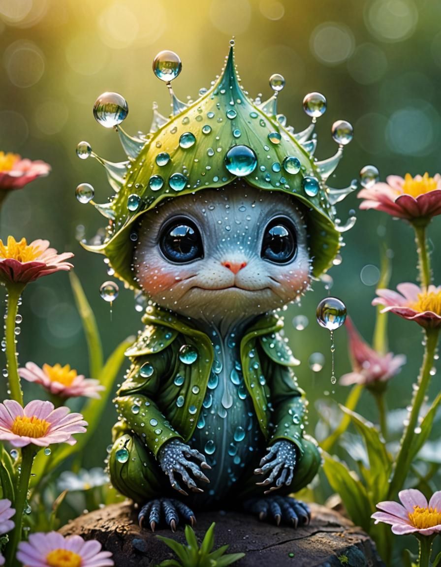 Garden creature with dew drops