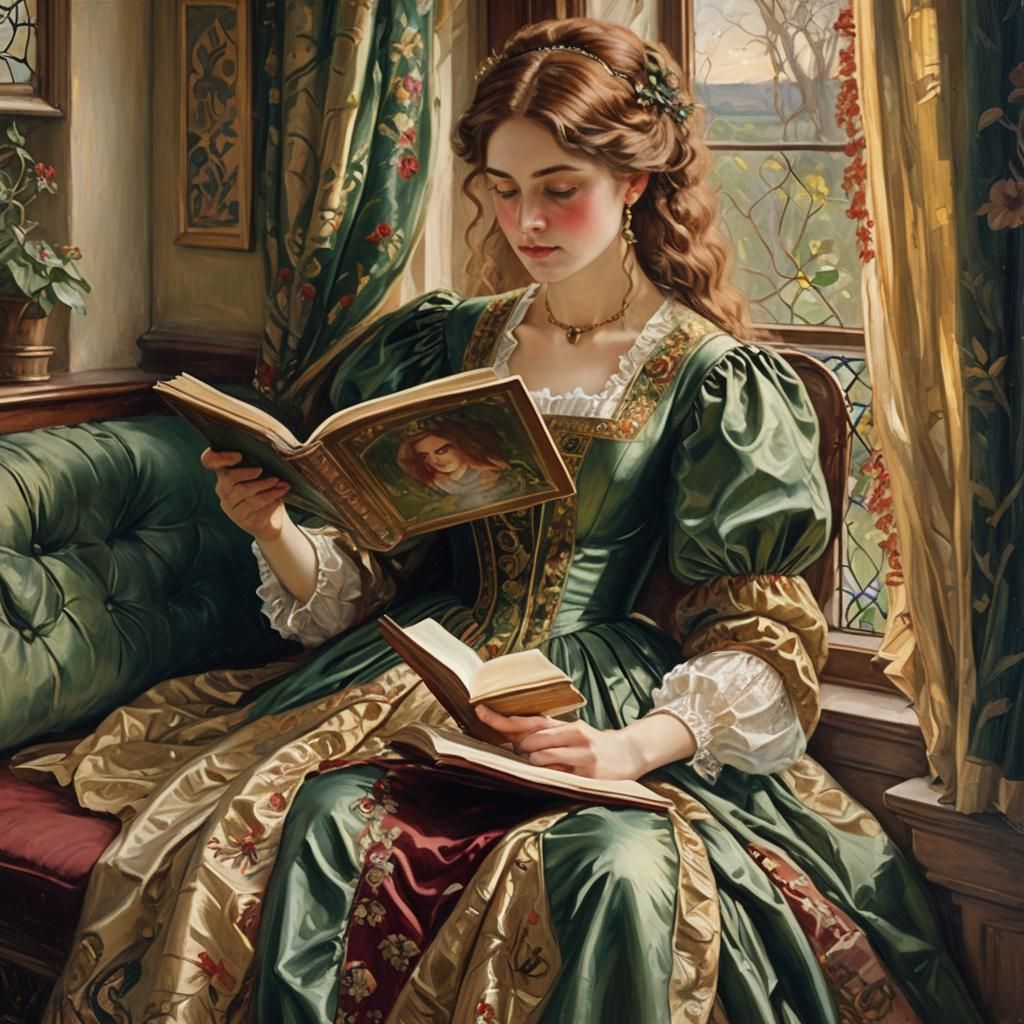 Victorian Woman Reading: A Pre-Raphaelite Portrait
