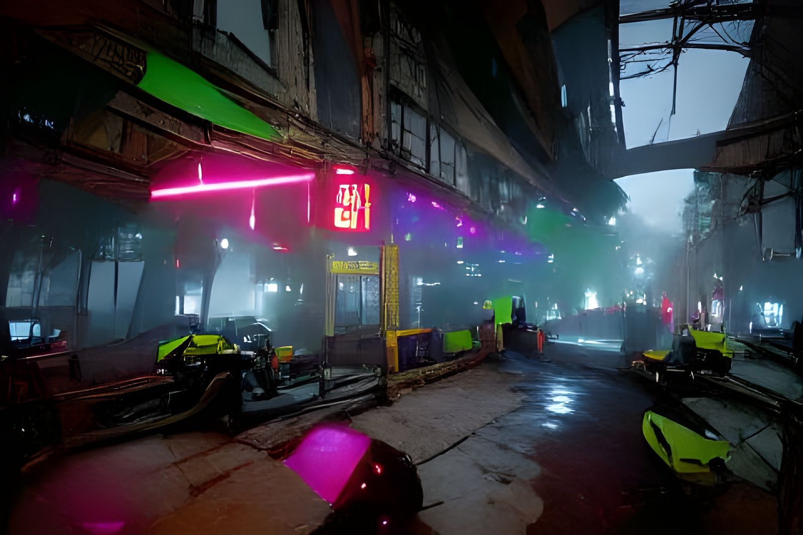 Neon Cyberpunk Market Street at Night