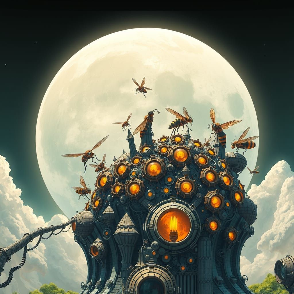 Moon with Insect Cities in a Burton-esque Style