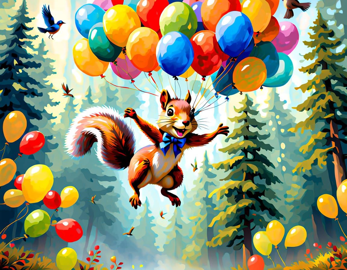 Squirrel Balloon Flight: A Watercolor Fantasy Adventure