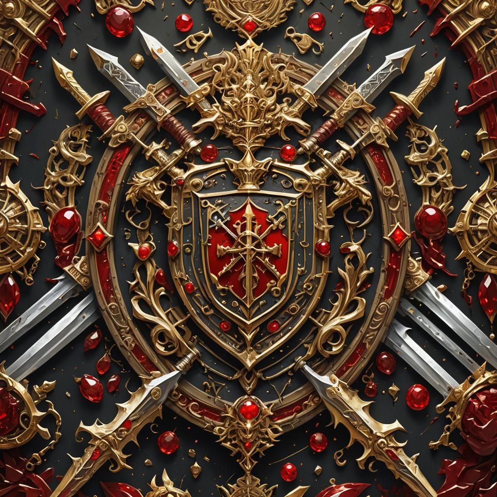 Ornate Family Crest with Swords and Jewels