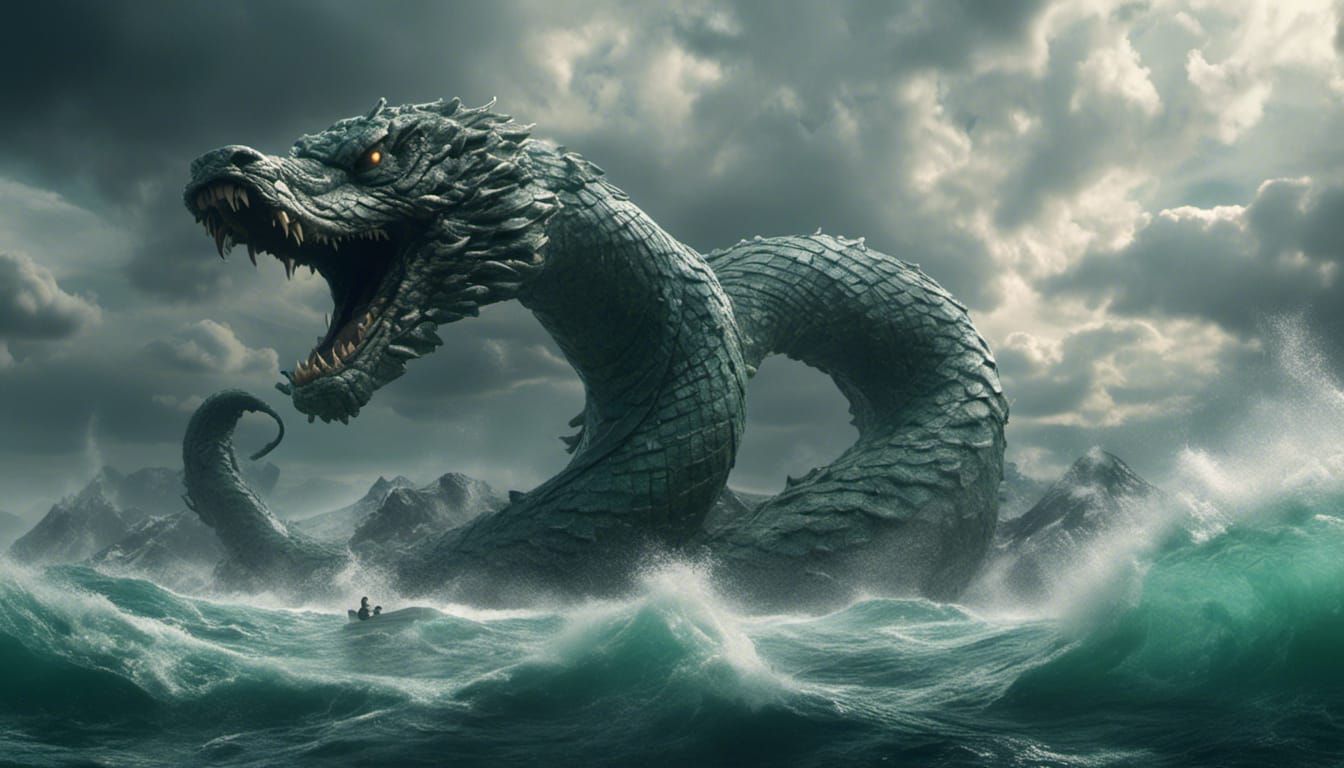 Towering Leviathan Kaiju in Fjord: Book Cover Art