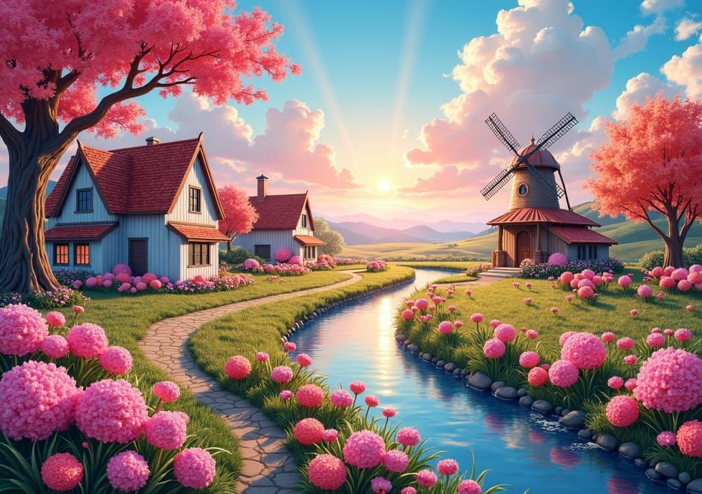 Colorful Marshmallowpunk Abstract Fantasy Farmland Image