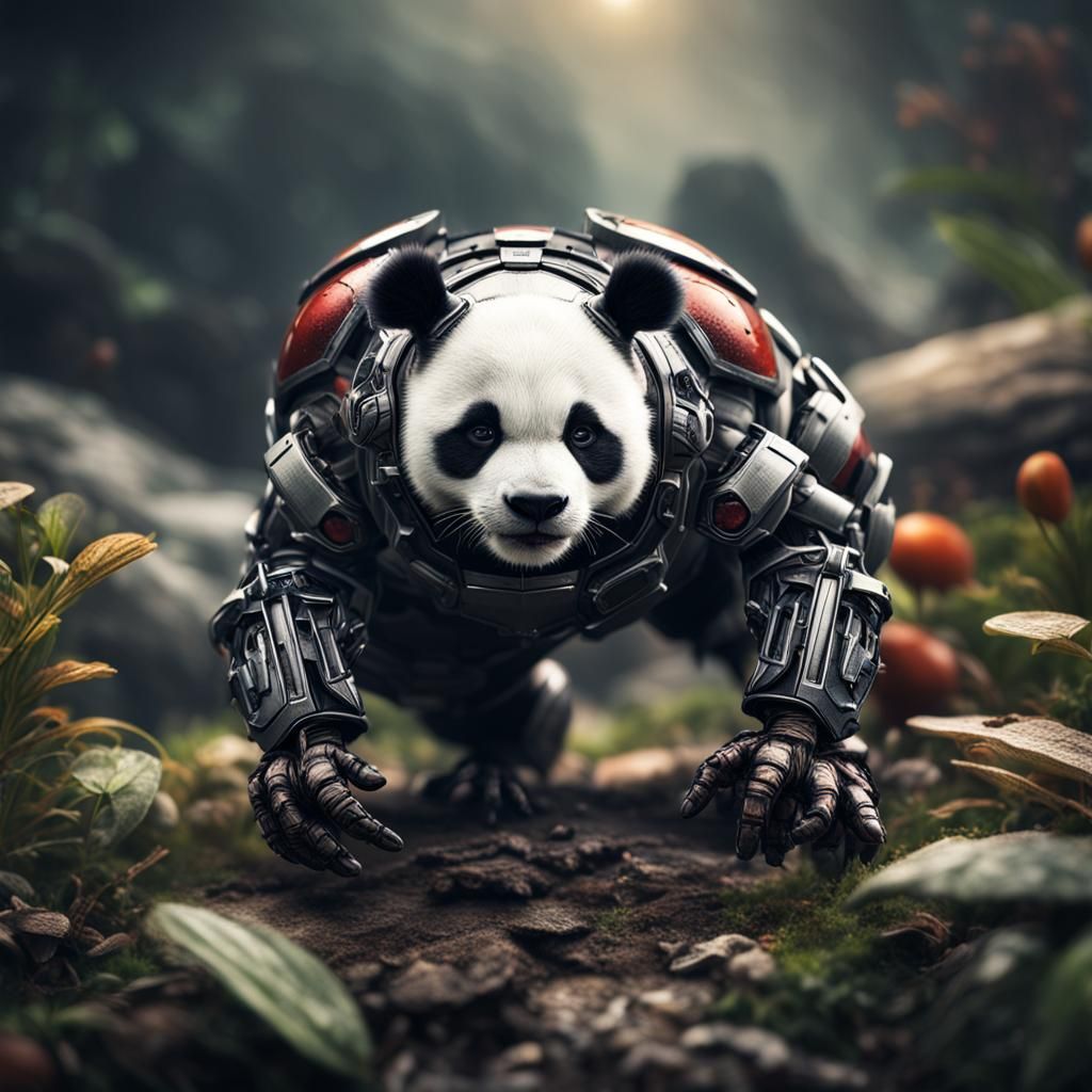 Hyperrealistic Panda Ant-Man in Cinematic Style