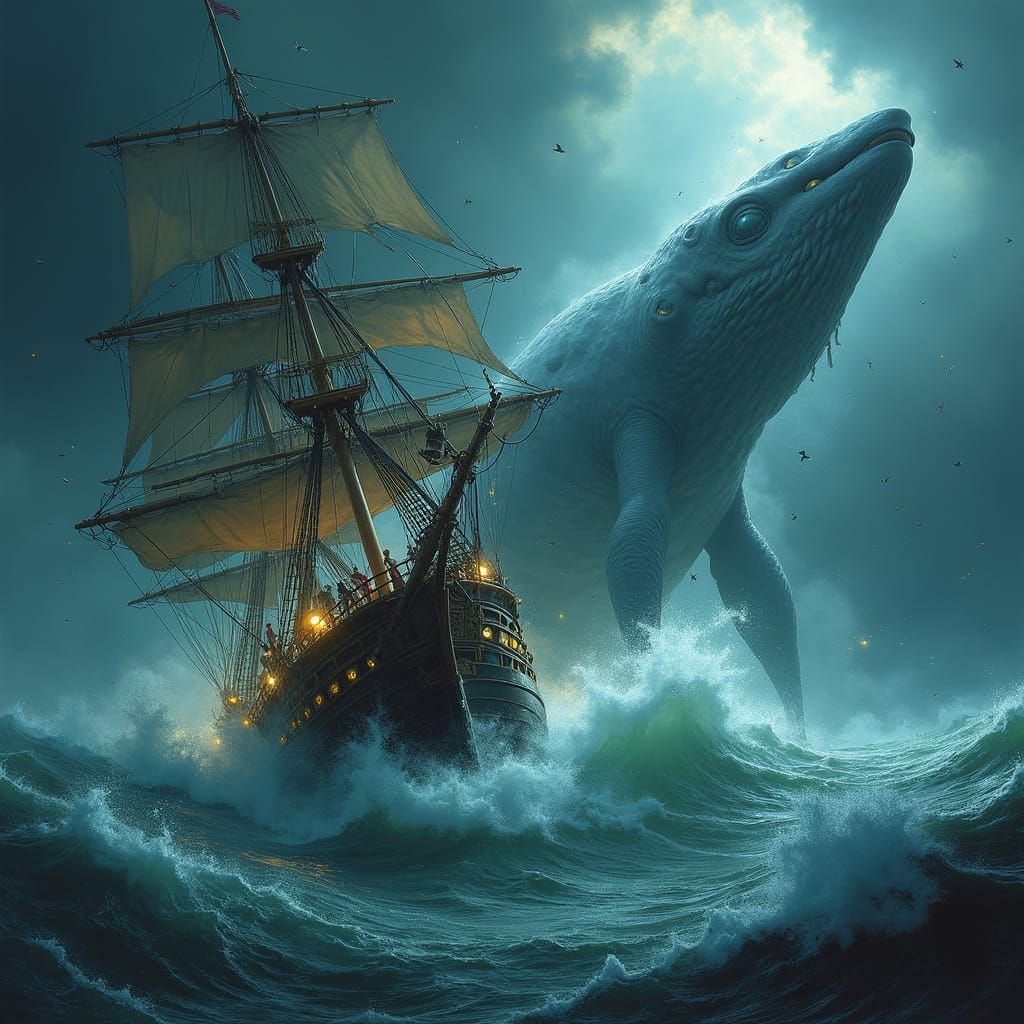 Mighty Storm Engulfs HMS Victory in Epic Whale Encounter