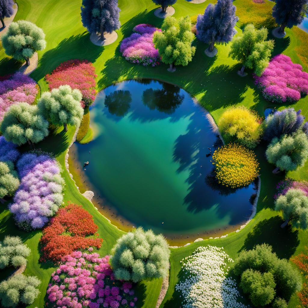 Aerial View of Willow Trees and Wildflower Meadow