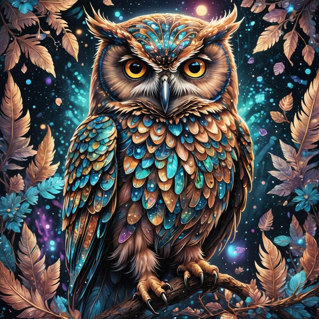 Bioluminescent Owl with Glitter Feathers