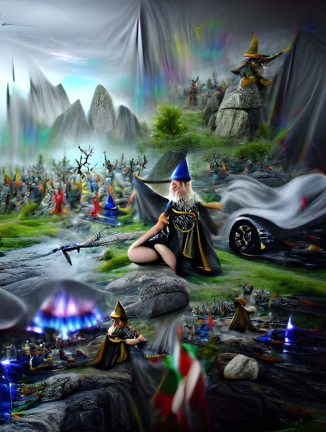 Elf Wizard Casting Spell in Hyperrealistic Fantasy Scene