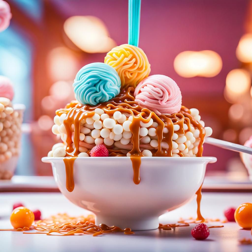 Delicious Ice Cream Candy Ramen Display in 4K