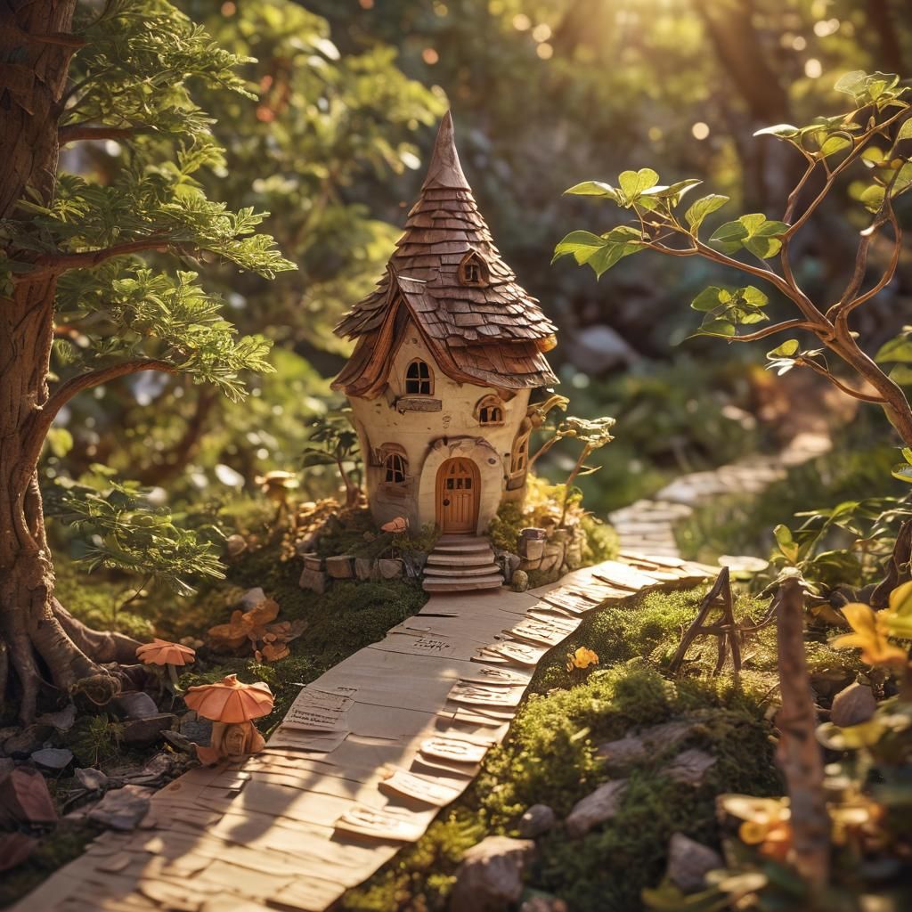 Surreal Miniature World of Whimsical Fairy House in Golden H...