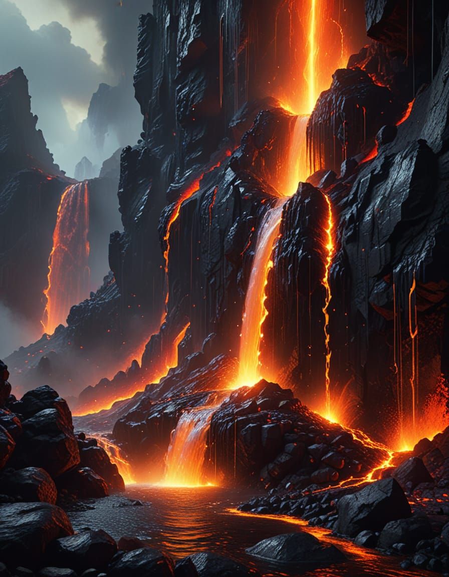 Magical Waterfall Flows Inside a Glowing Volcano