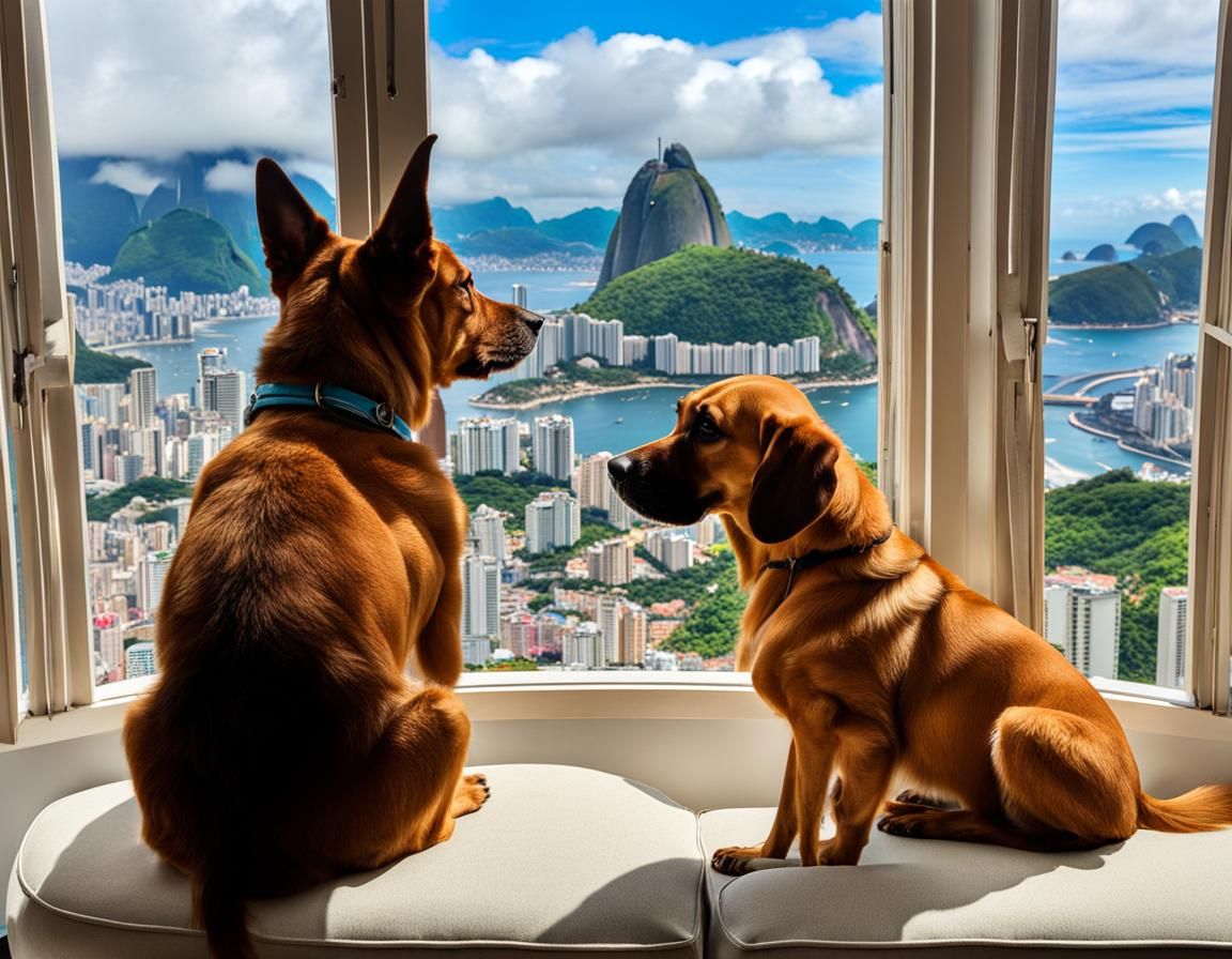 Dog Gazing at Rio de Janeiro: Digital Art Portrait
