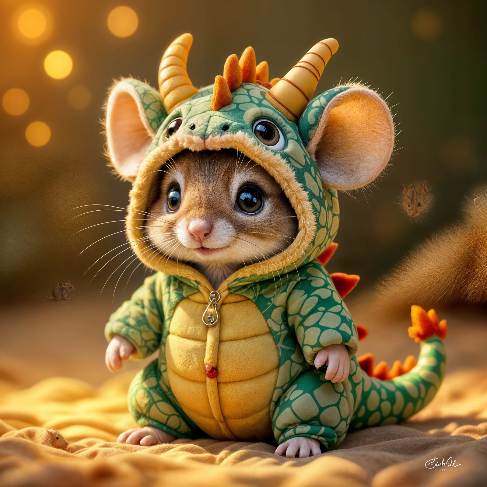 Cute Mouse in Dragon Onesie