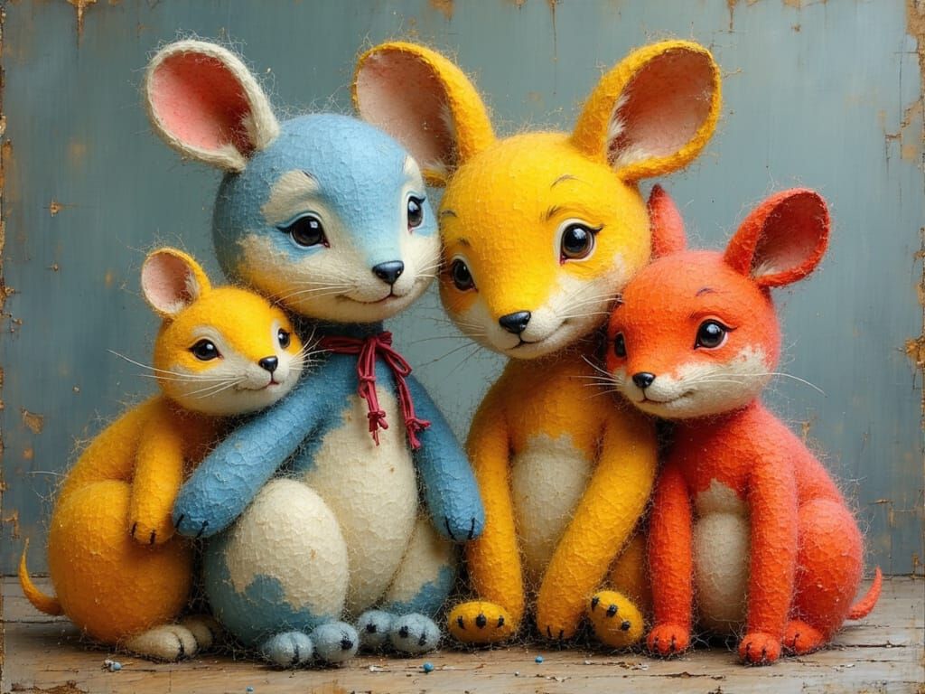 Adorable Felted Animals in Whimsical Illustration Style