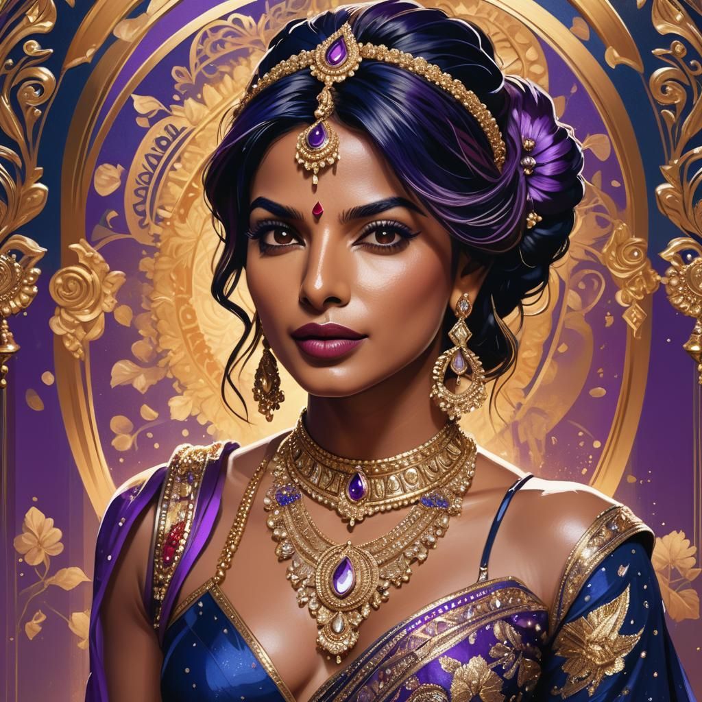 Bollywood Portrait of Young Woman in Art Nouveau Style