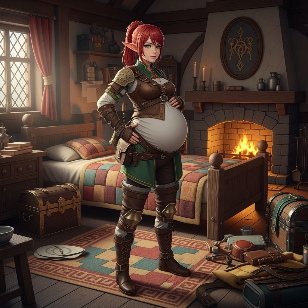 Pregnant Elf Adventurer in Cozy Medieval Inn