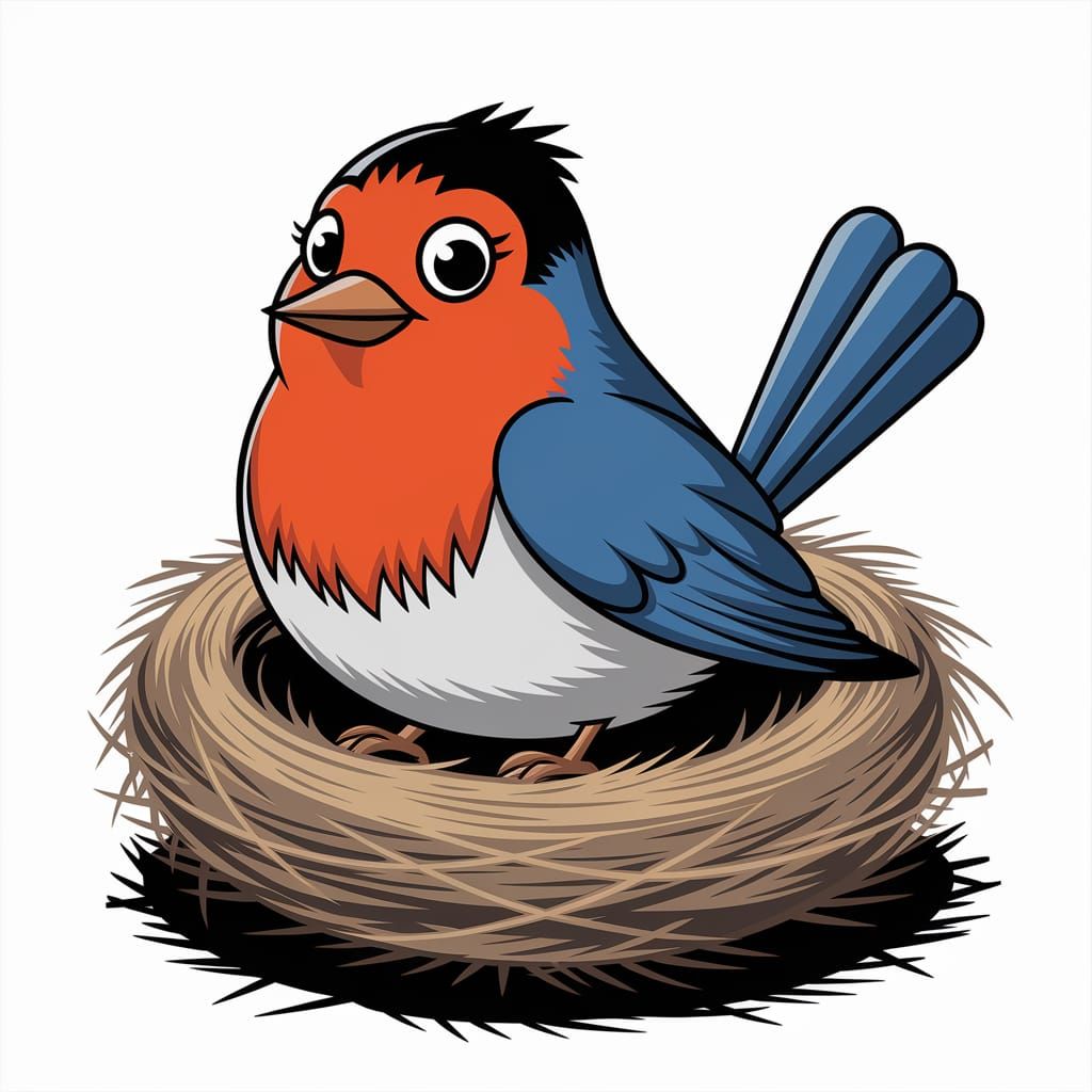 Cartoon Robin in Nest, Nickelodeon Style