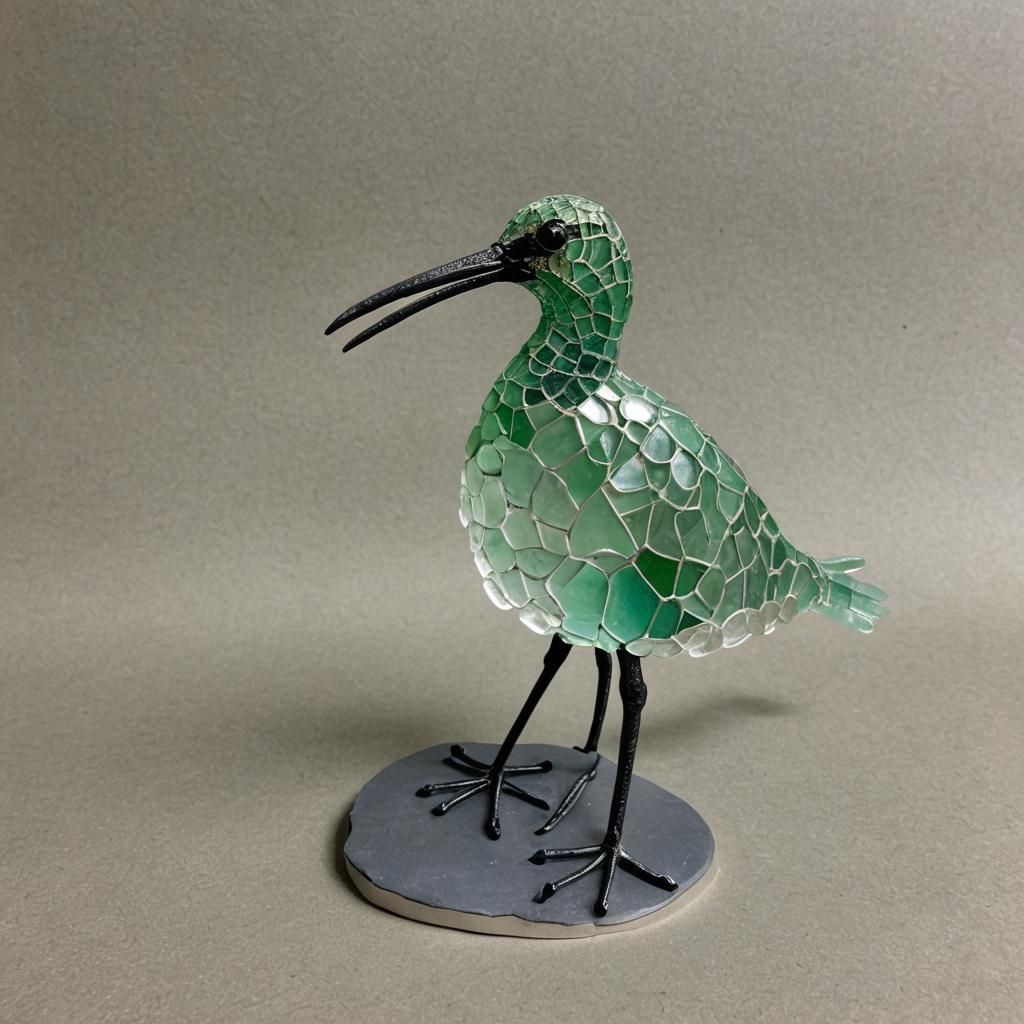 Seaglass sculpture of curlew