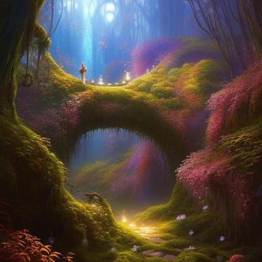 Luminous Fairy Cave with Glowing Mushrooms, Digital Art