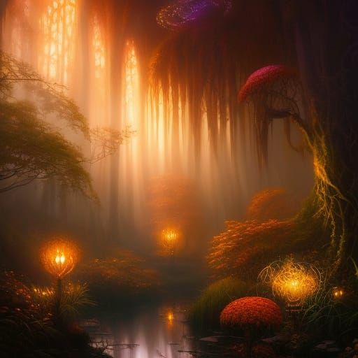 Luminous Fairy Cave with Glowing Mushrooms