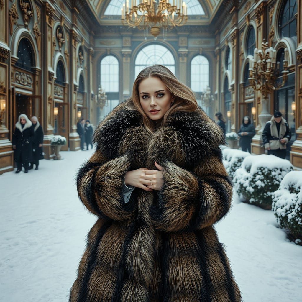 Elegant Woman in Opulent Winter Attire