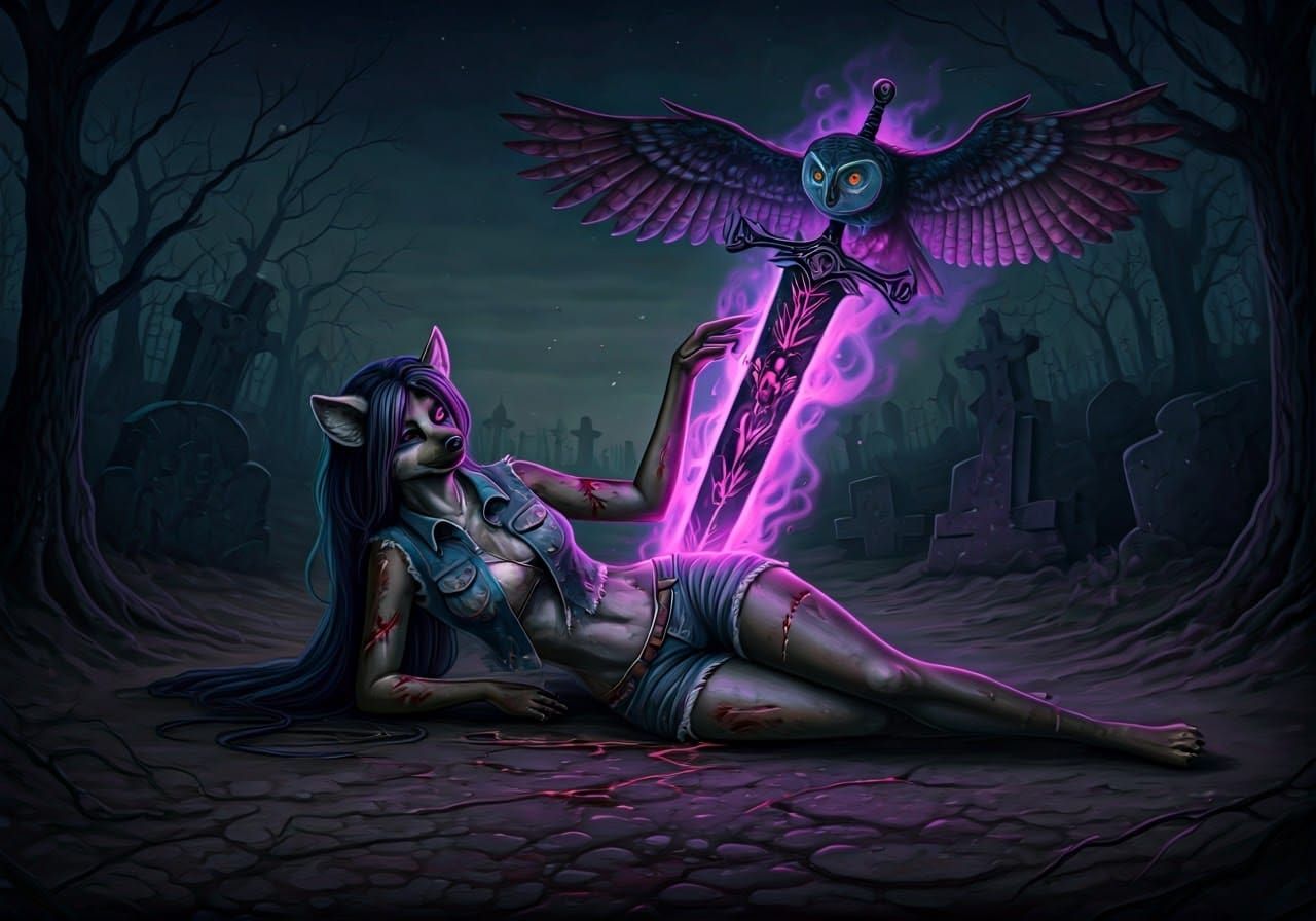 Moonlit Graveyard Battle: She-Hyena's Desperate Plea