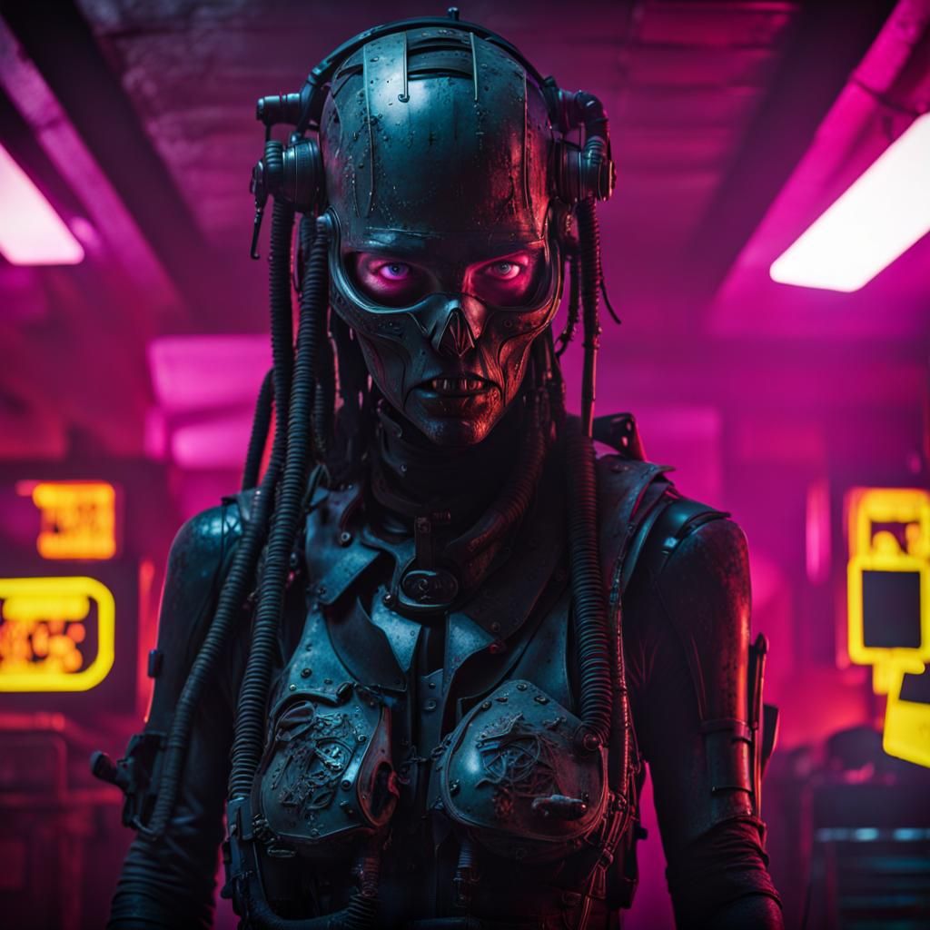 Cyberpunk Dystopian Movie Scene in Post-Apocalyptic Neon