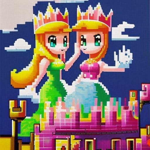 Princess Peach and Daisy vs Bowser: Pixelated Graffiti Art