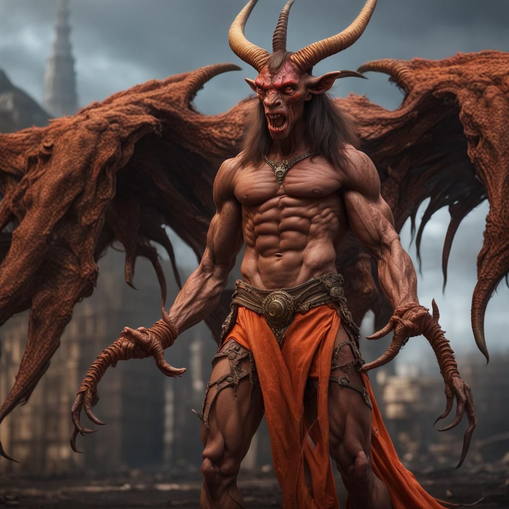 Muscular Giraffe-Headed Demon in Detailed Matte Painting