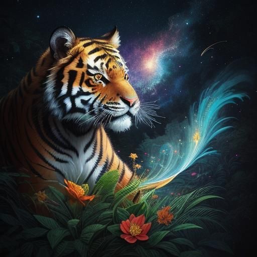 Whimsical Chibi Tiger Cub in Rainforest