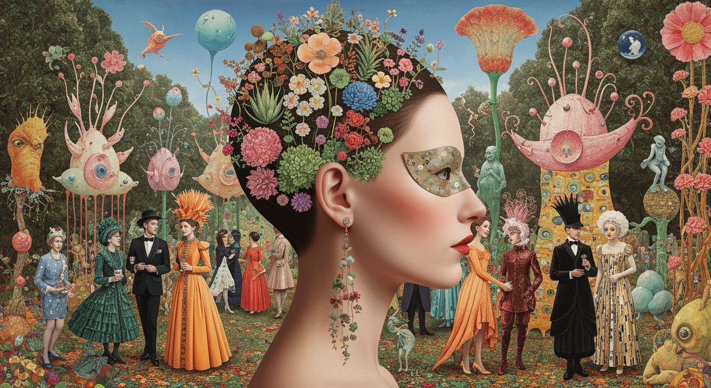 Surreal Woman's Head with Plants as Colorful Collage
