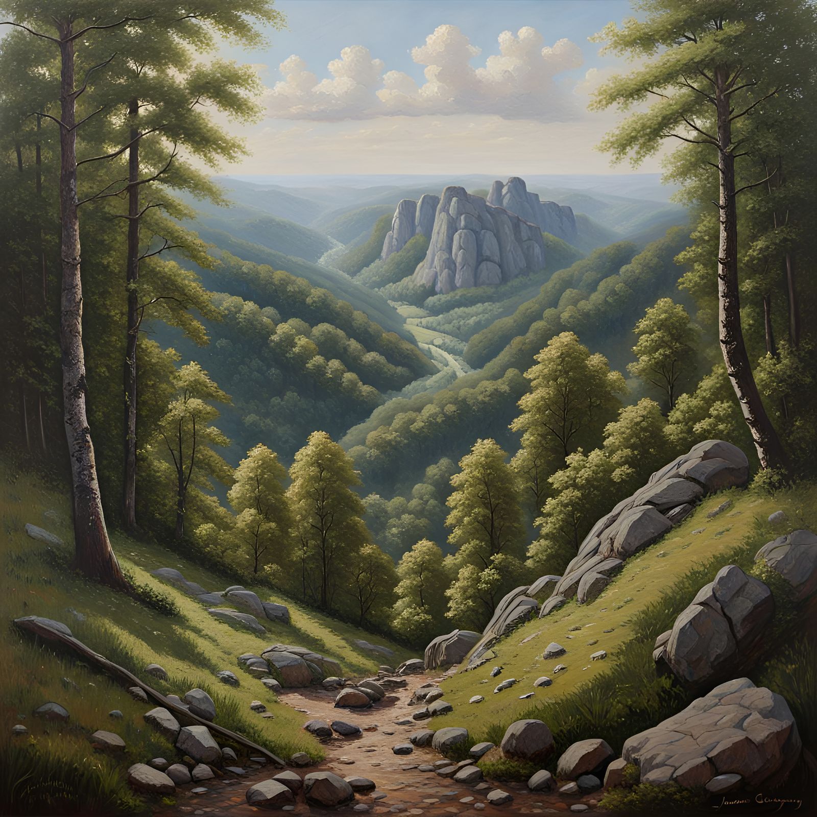 Elbe Sandstone Mountains: Detailed Oil Painting
