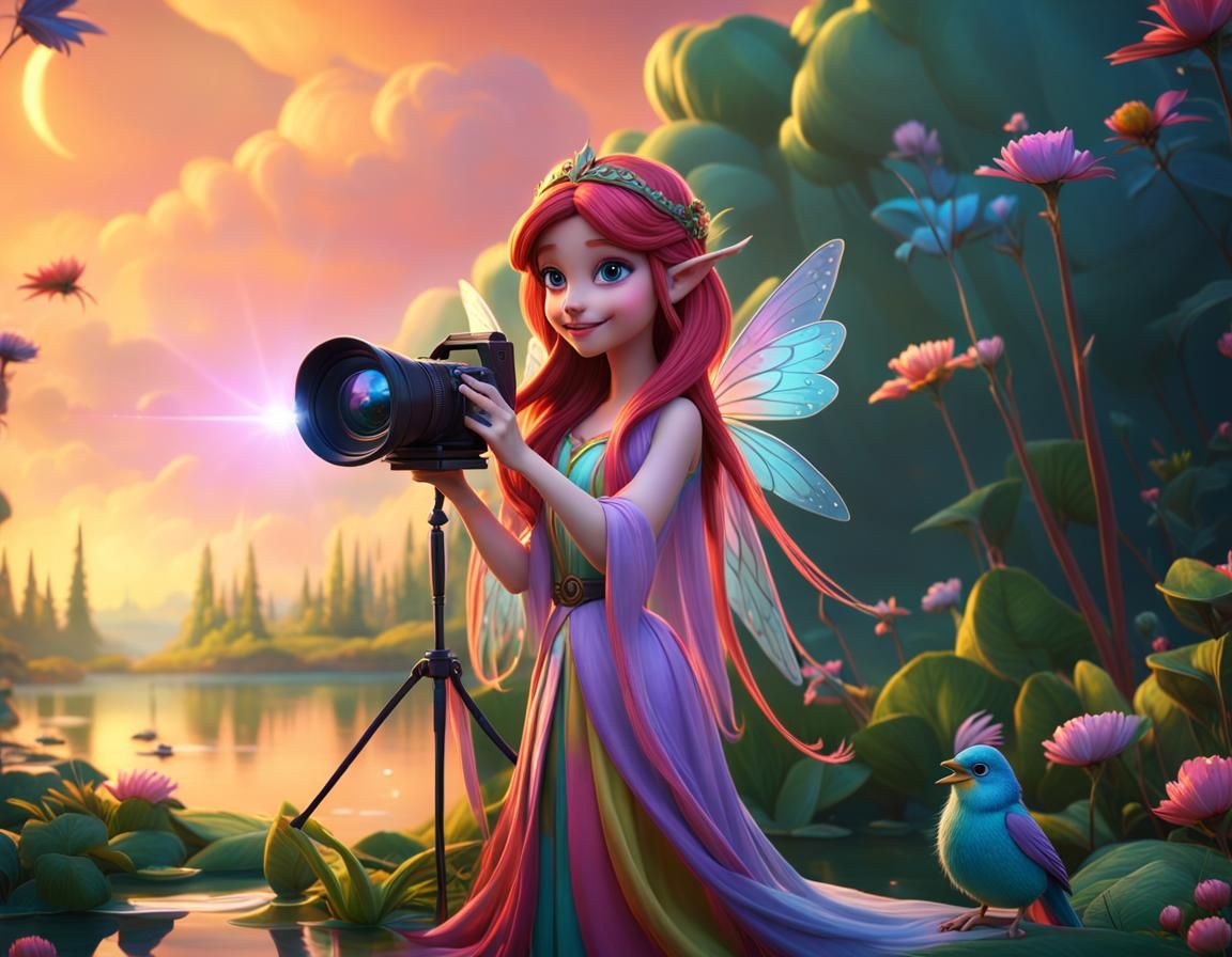 Fairy Films Bird with Professional Camera: 3D Digital Art