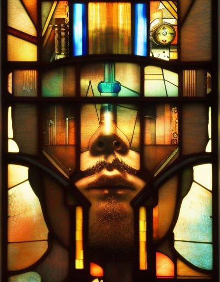 Cyberpunk Bauhaus Poster with Steampunk Elements