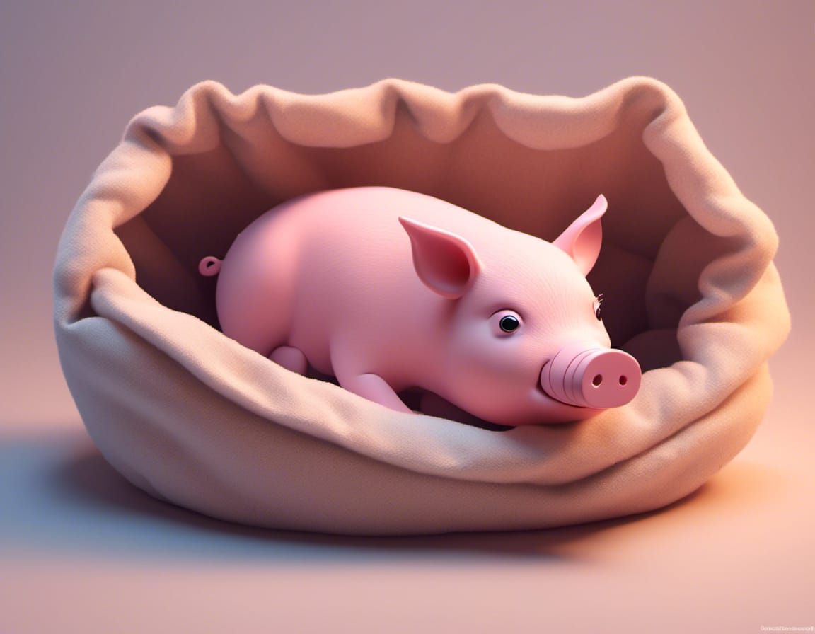Pig Snuggled in a Cozy Bed with Blanket