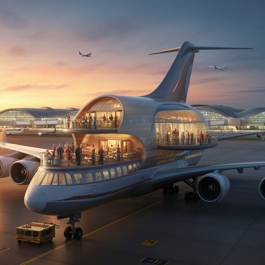 Luxury Airliner with Viewing Deck at Sunset
