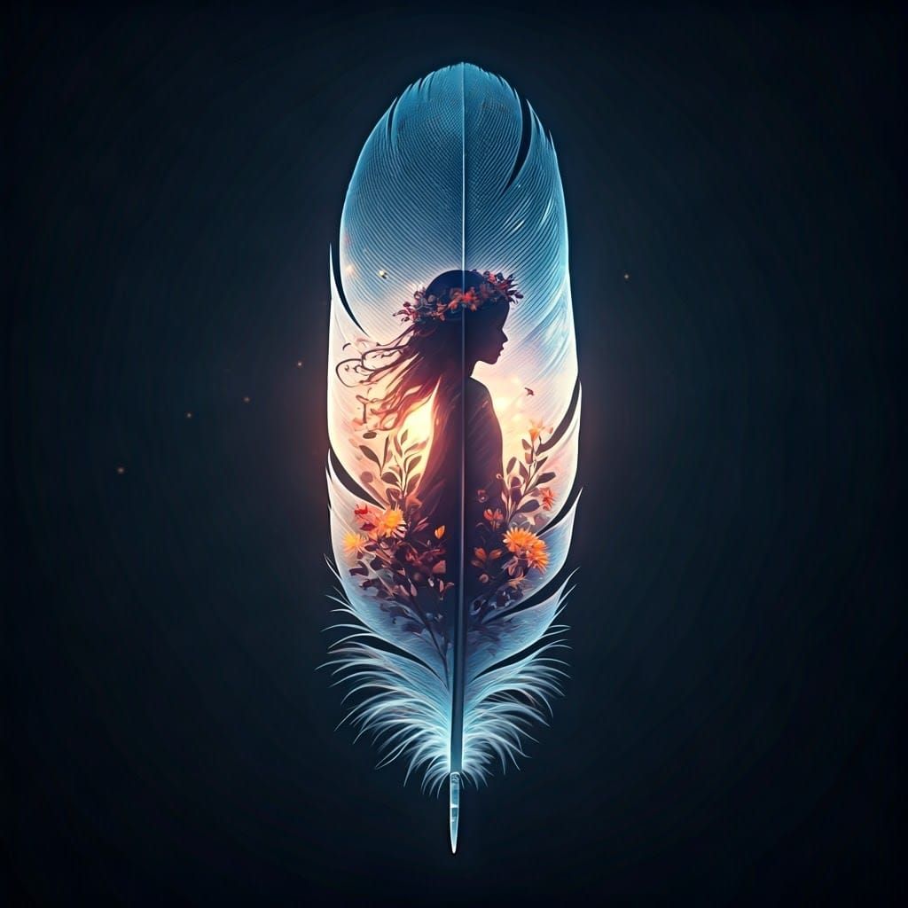 Ethereal Feather Girl: Dreamy Concept Art