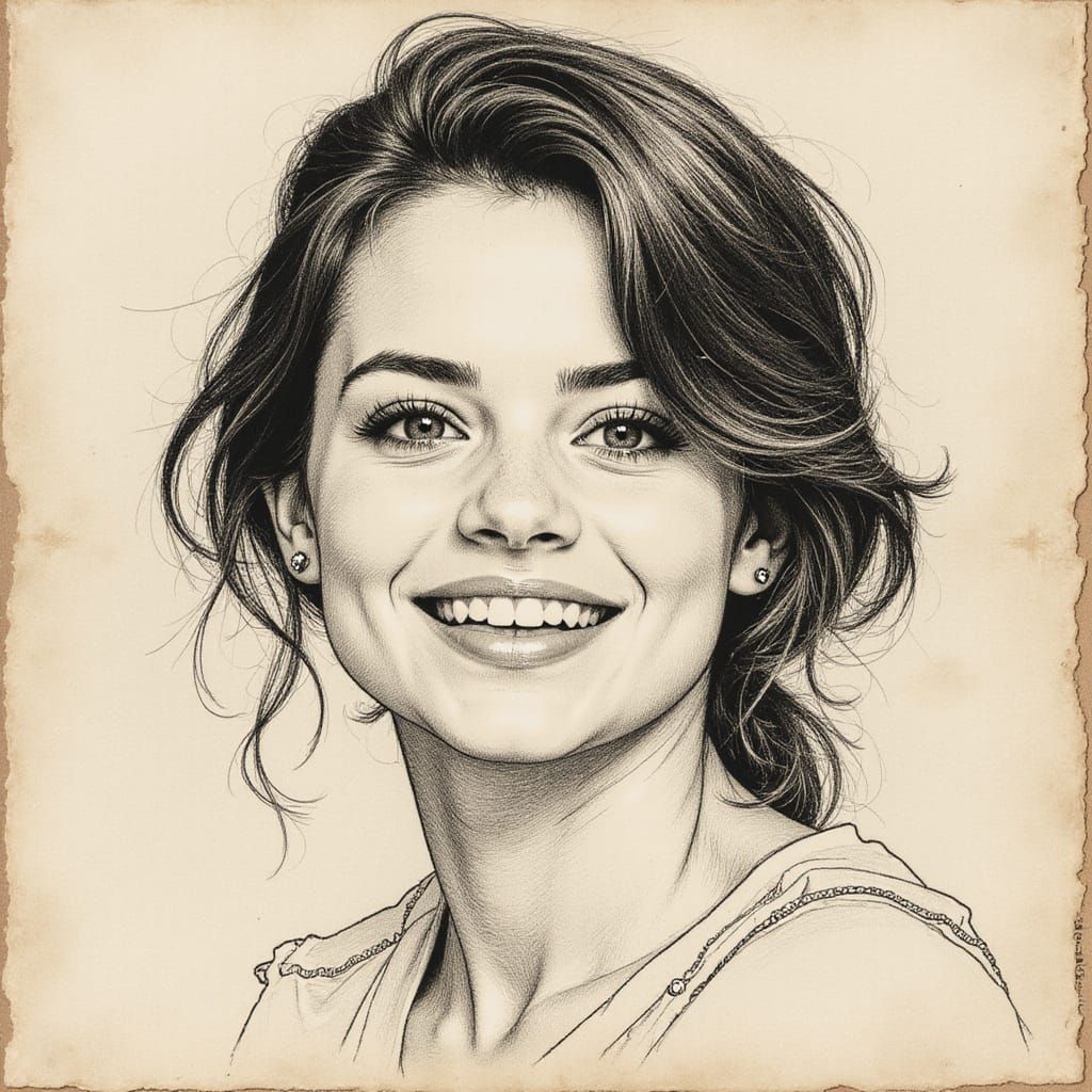Radiant Young Woman: Pen and Ink Portrait