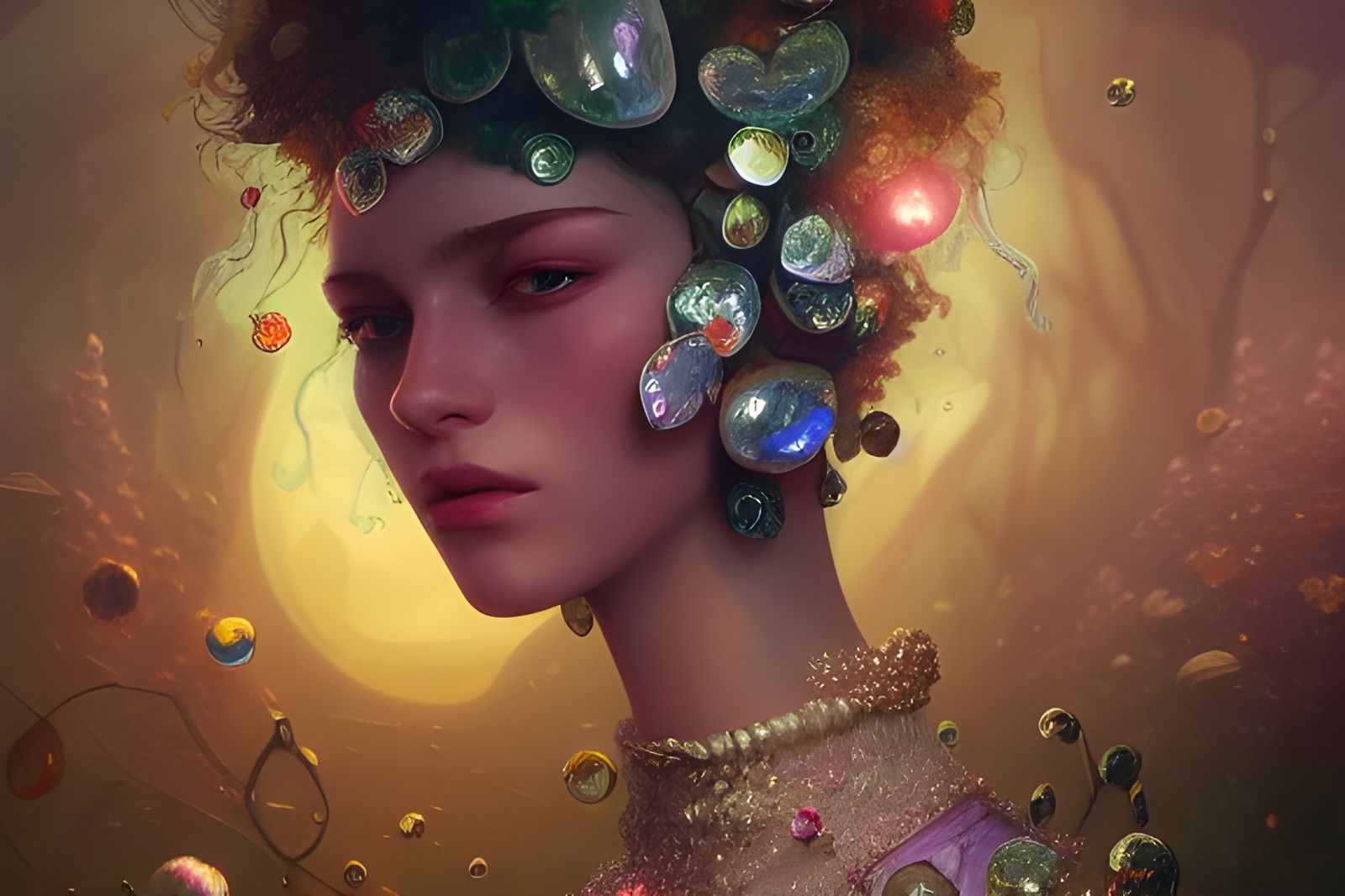 Gem-Encrusted Beauty in Iridescent Fantasy Art