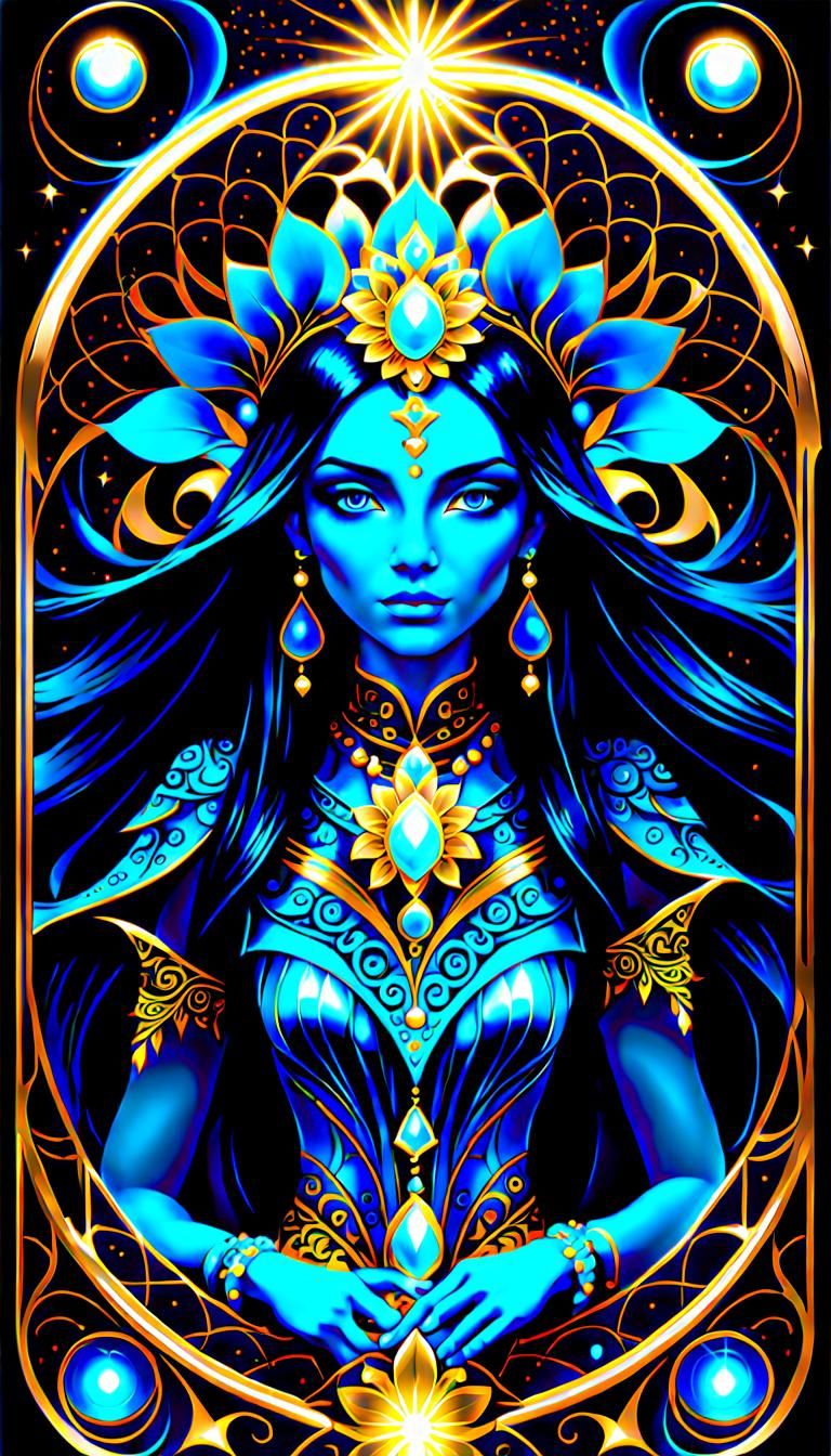 Exotic Fractal Tarot Card with Luminous Glitter