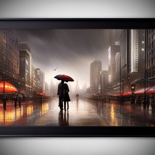 Romantic Couple Walking in Rainy Spring Evening