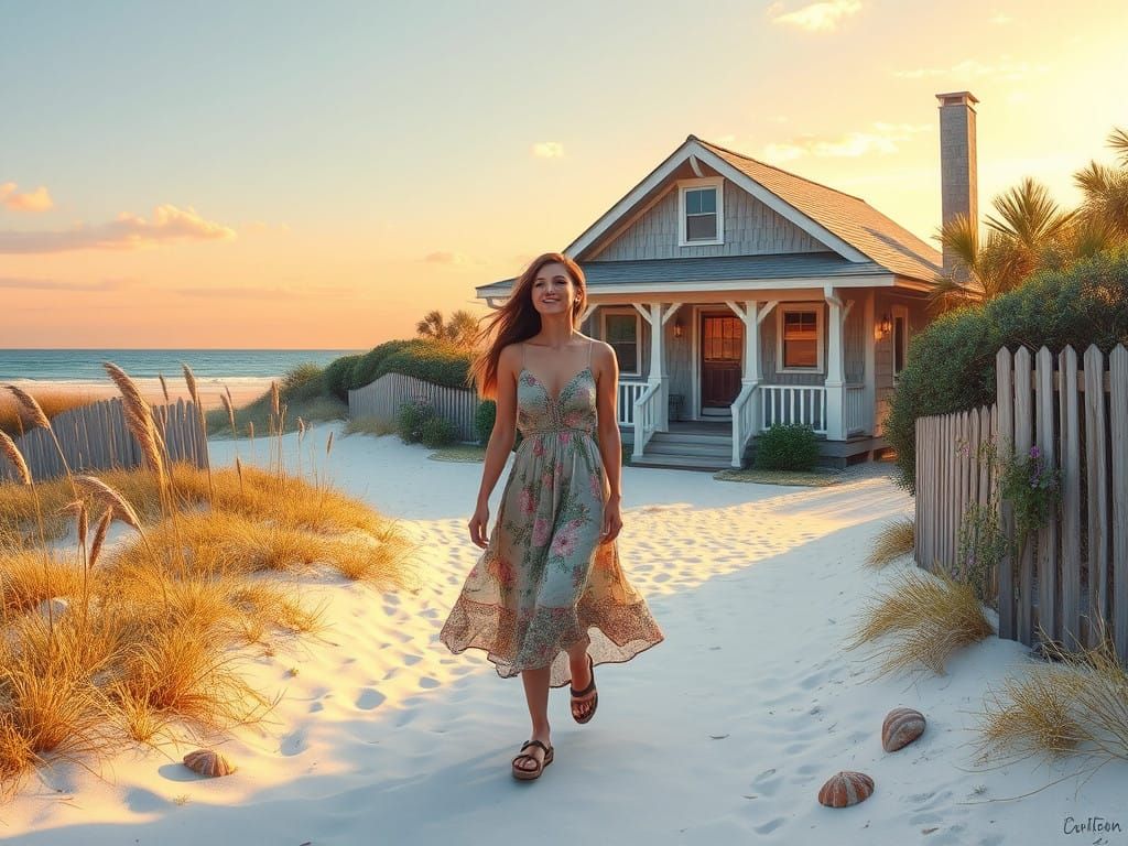 Serenely Strolling Woman Enjoys Tranquil Emerald Coast After...