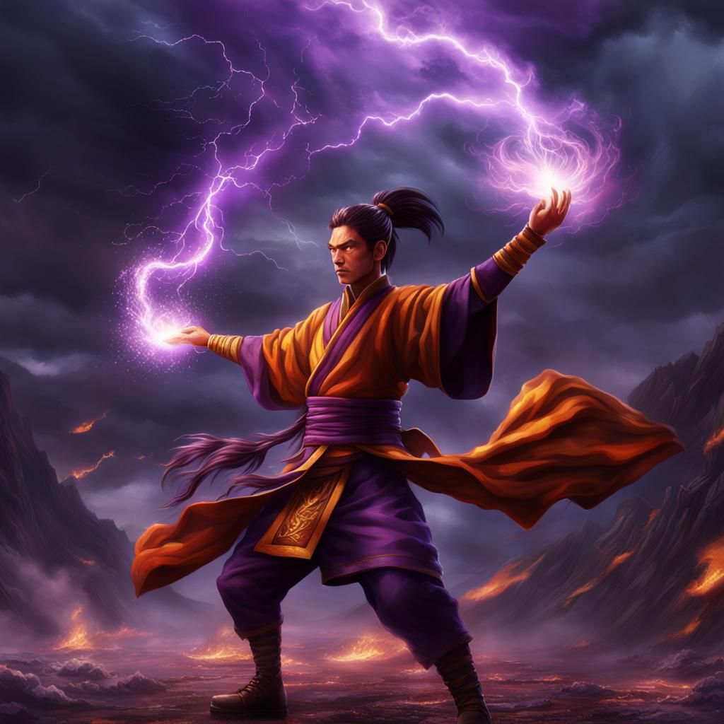 Fire Bender Unleashes Purple Lightning Storm