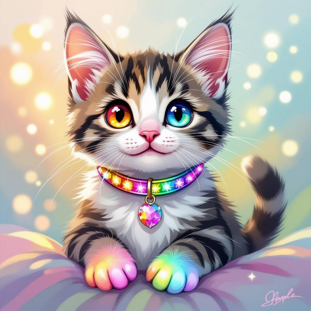 Adorable Cat with Rainbow Toe Beans in Whimsical Style