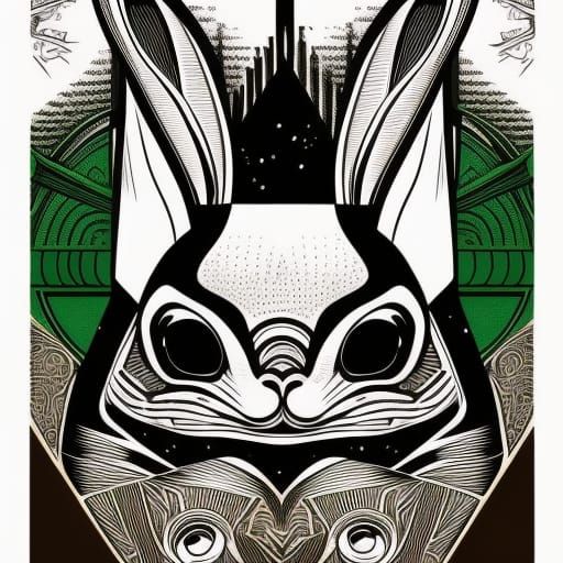 White Rabbit and Moon in Bold Graphic Style