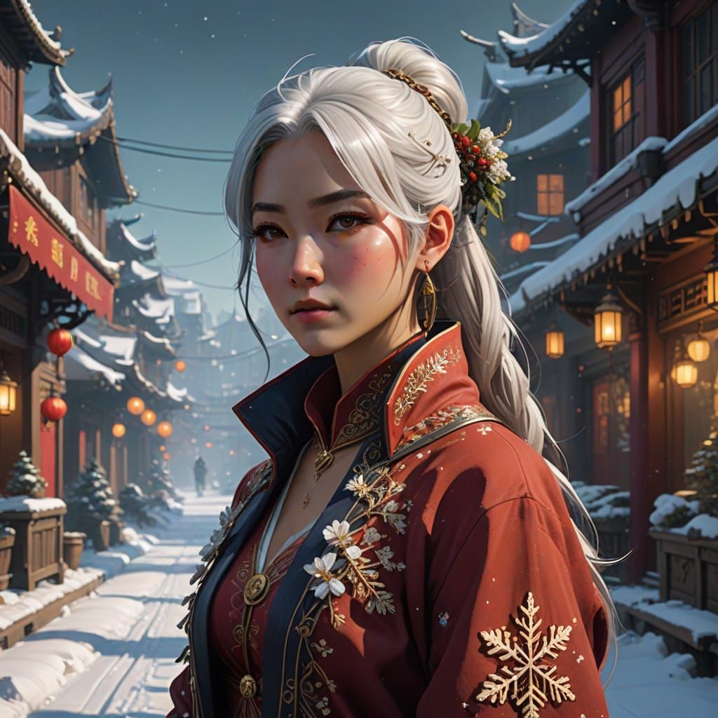 Cyberpunk-Inspired Christmas Titaness in Elegant High Ponyta...